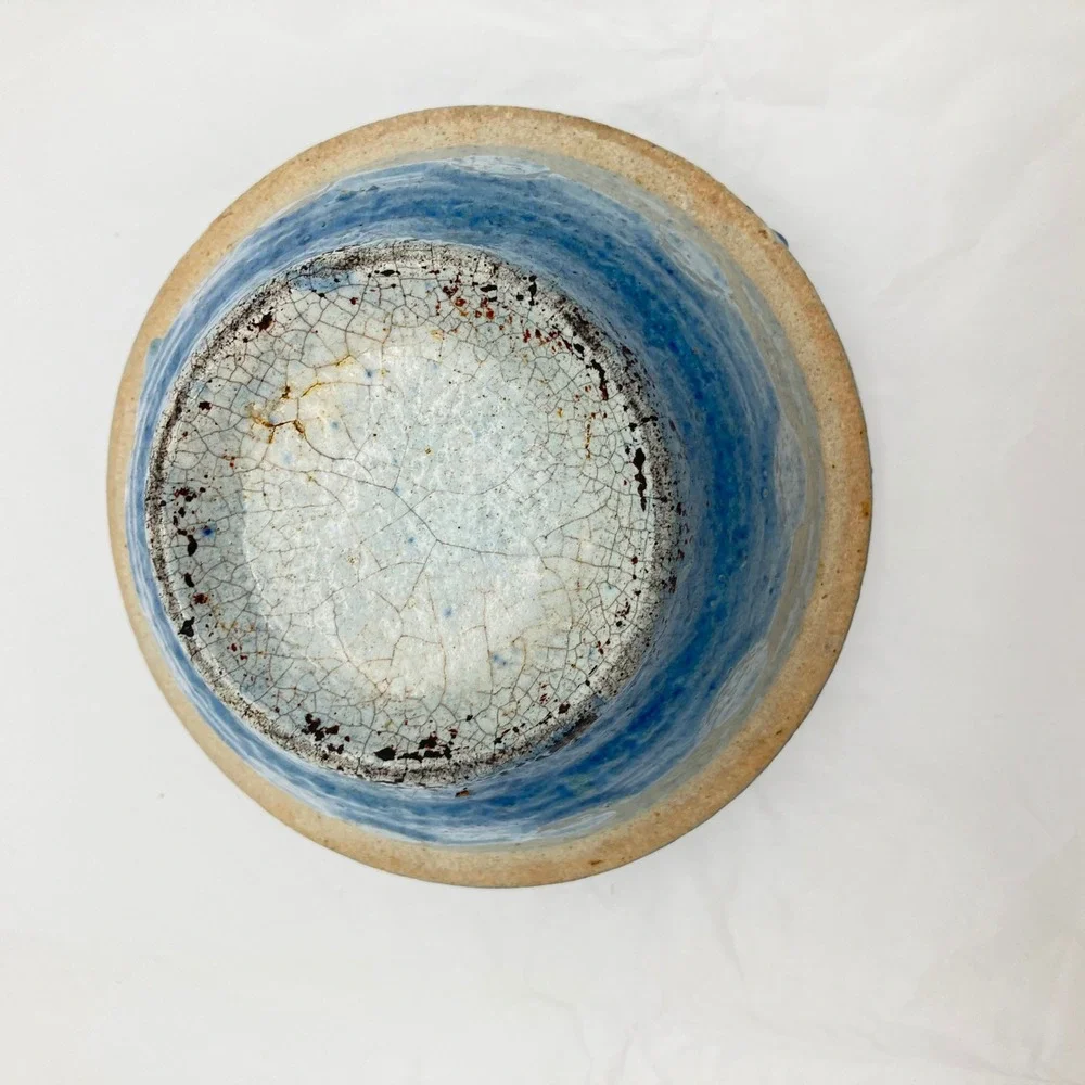 1900s Antique Blue&White Salt Glazed Stoneware Nesting Mixing Bowl Wedding Ring